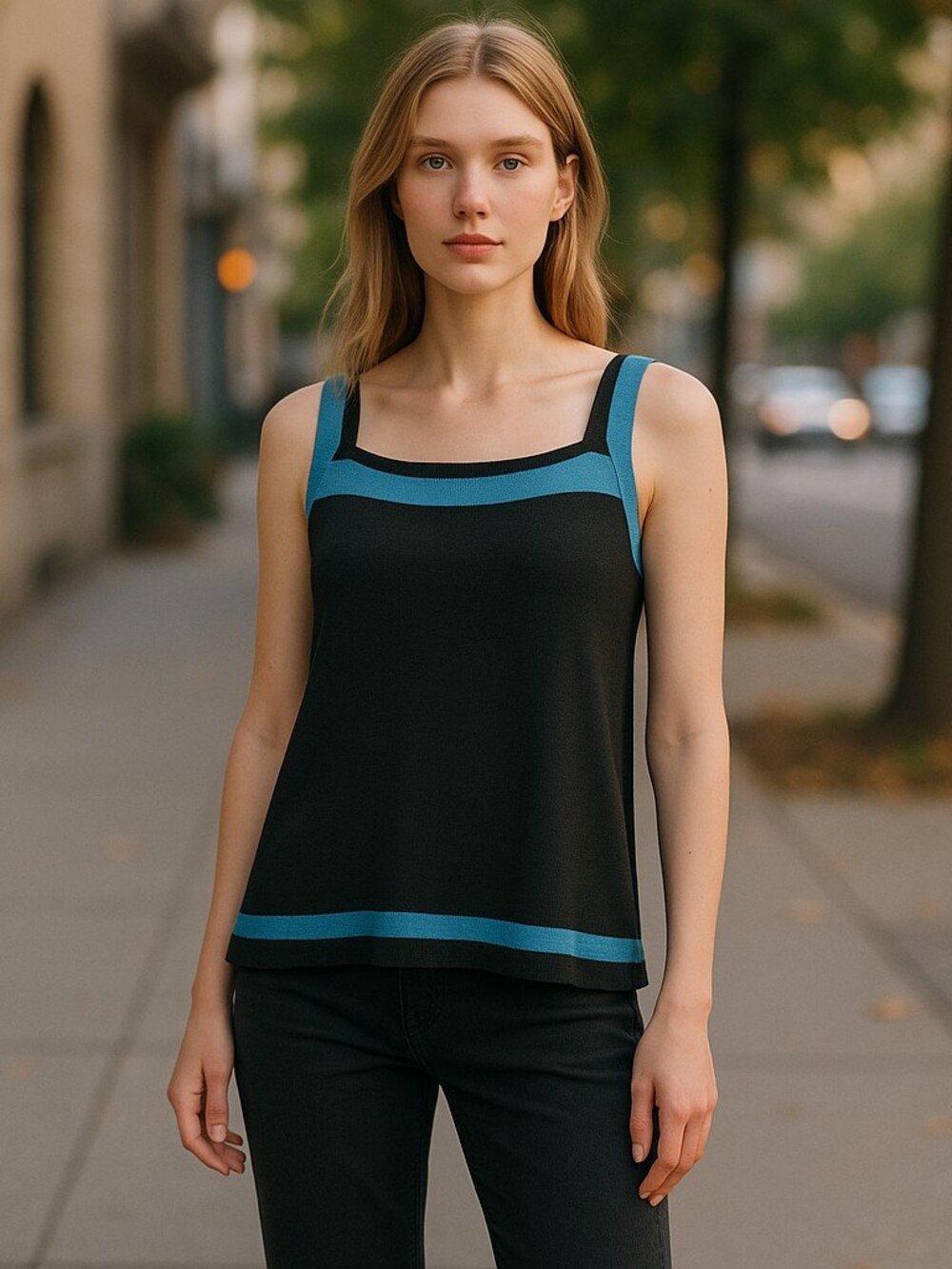 BELLDINI Black and Blue Knit Tank Top Ladies Large